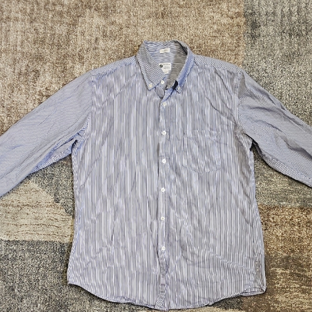 J. Crew Men's Classic Blue and White Striped Shirt